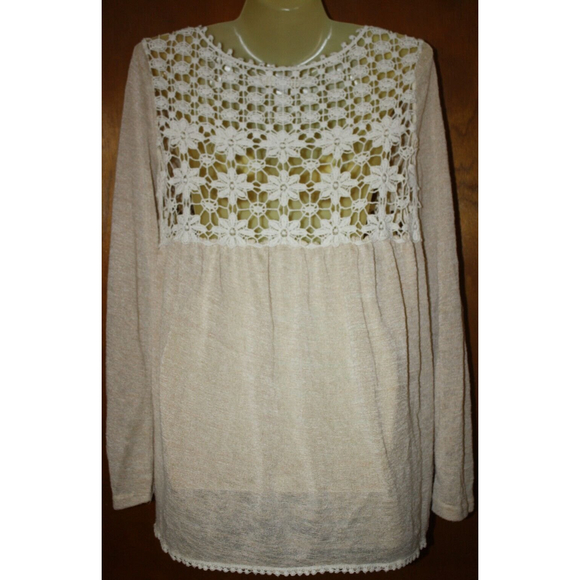Ya Los Angeles Crochet Top Sz L Beige LS Button Down Women's Fashion - Picture 6 of 6